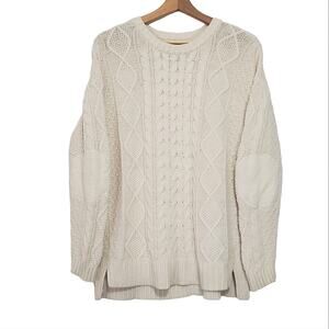 BDG | Elbow Patch Cable Knit Fisherman Soft Cream Sweater